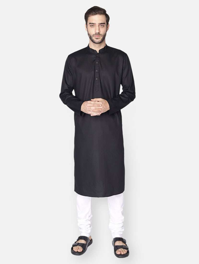 black solid long kurta - 18019566 -  Zoom Image - 0