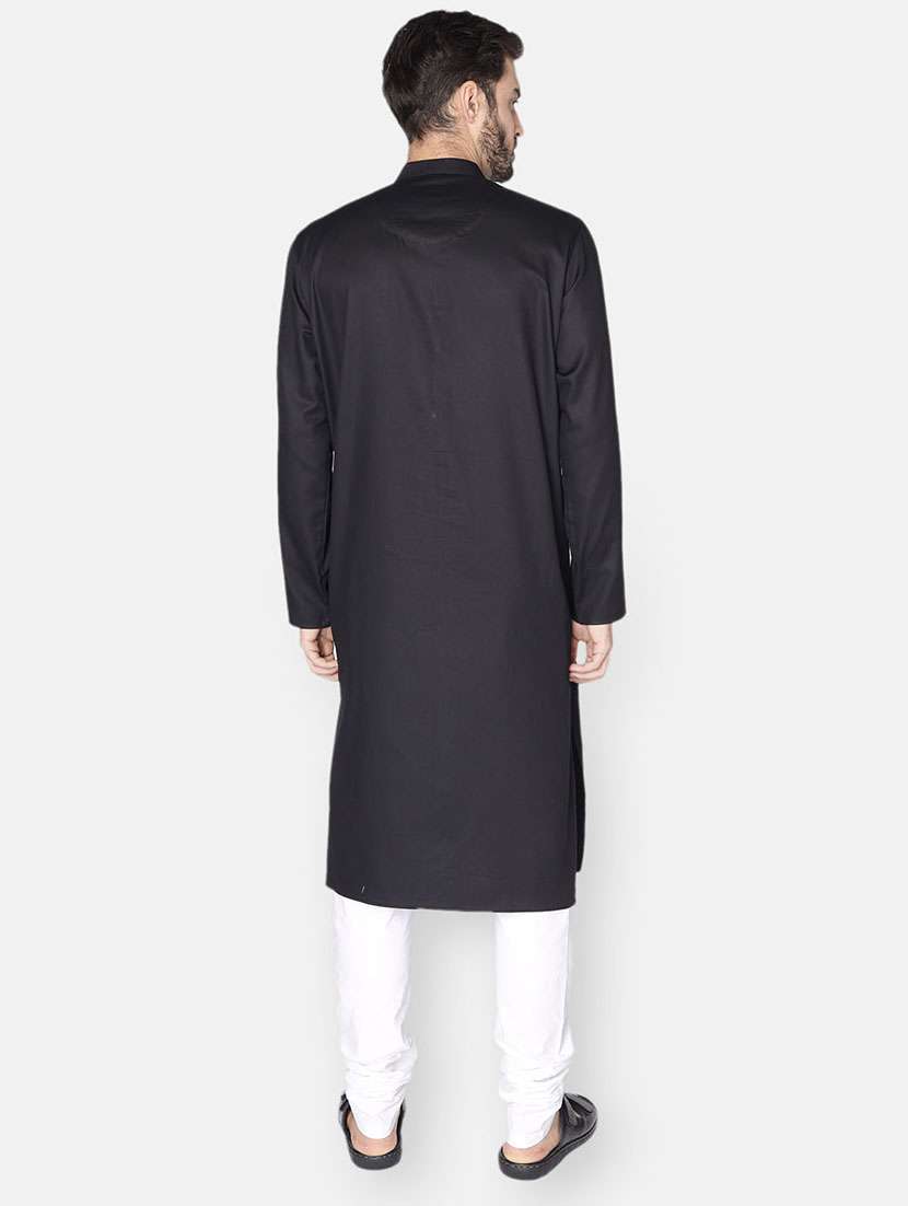 black solid long kurta - 18019566 - Standard Image - 3