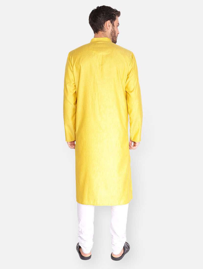 mustard self design long kurta - 18019570 - Standard Image - 3