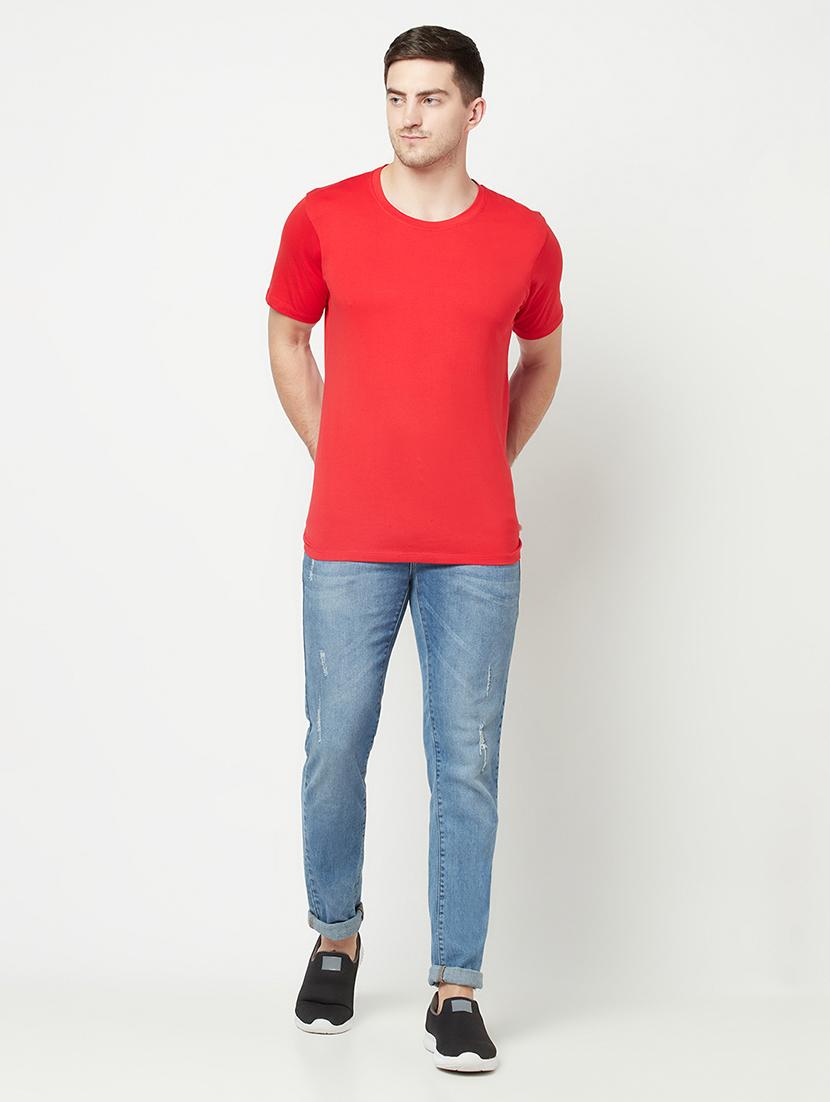 red round neck solid t-shirt - 18020088 - Standard Image - 3