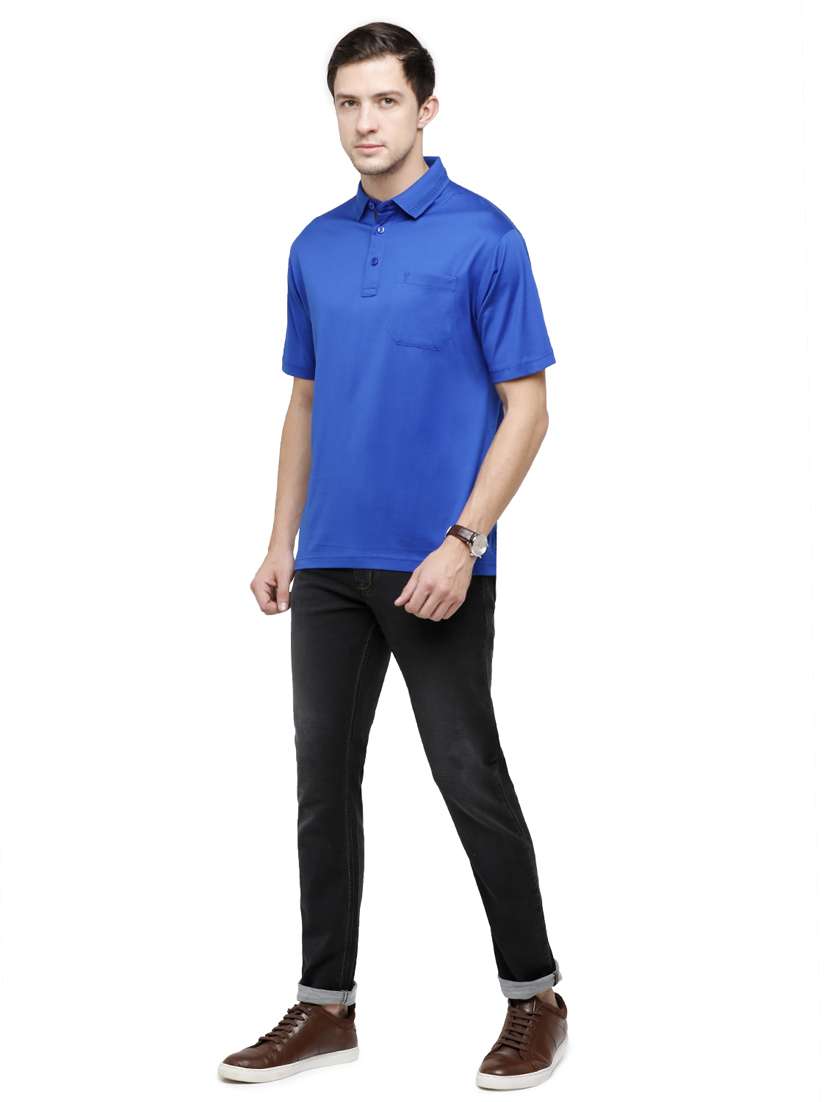 blue solid polo t-shirt - 18020323 -  Standard Image - 3