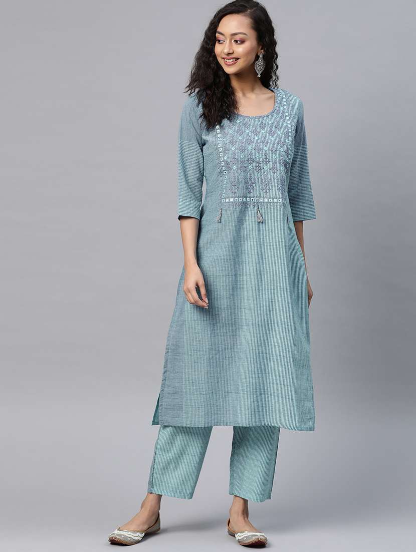 blue cotton kurta palazzo  set