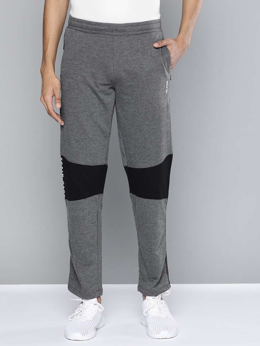 grey color block full length track pant