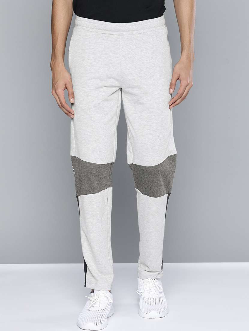 grey color block full length track pant