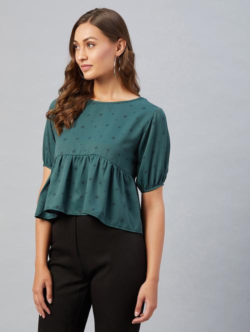 women's peplum round neck top - 18021285 -  Standard Image - 0