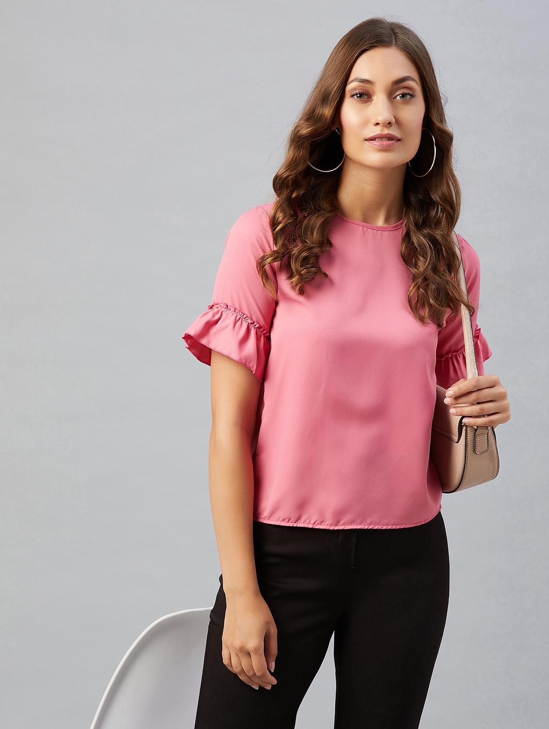 women's straight round neck top - 18021293 - Standard Image - 3