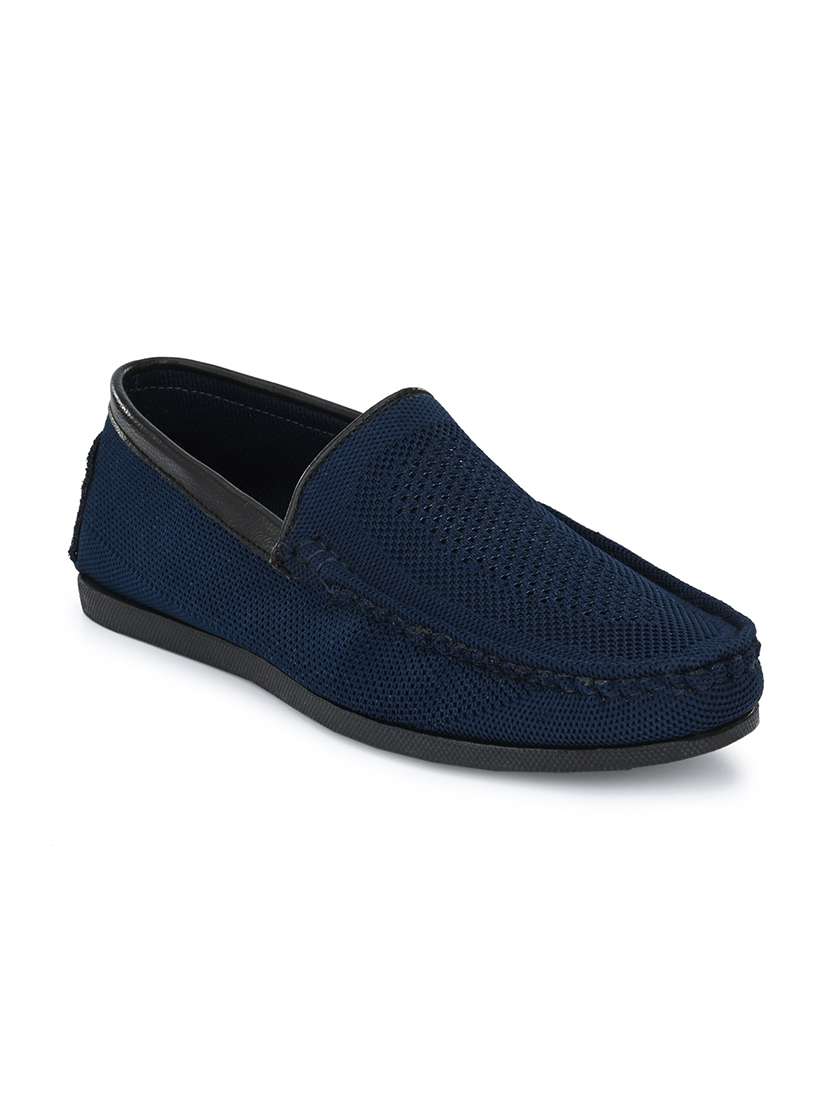 blue synthetic slip on loafers