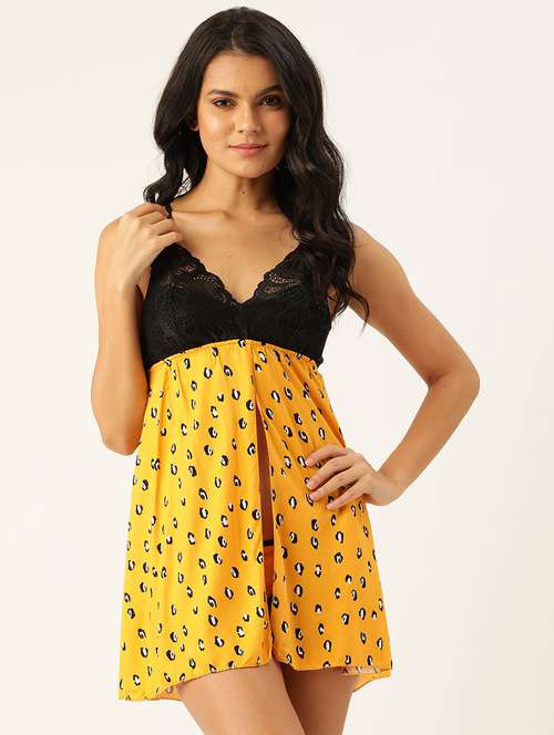 yellow printed babydoll - 18023109 -  Standard Image - 0
