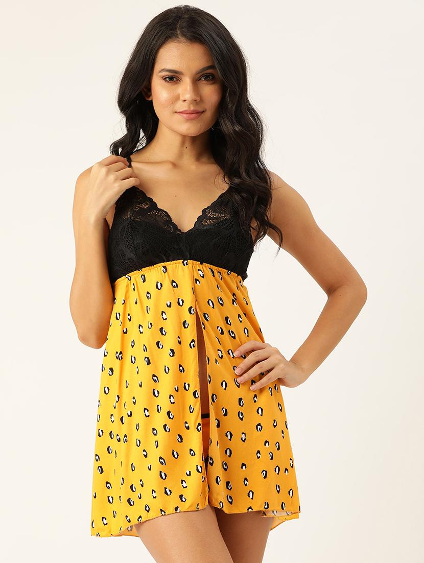 yellow printed babydoll - 18023109 -  Zoom Image - 0