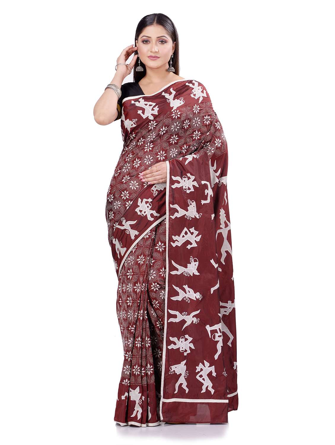 maroon tussar silk saree with blouse