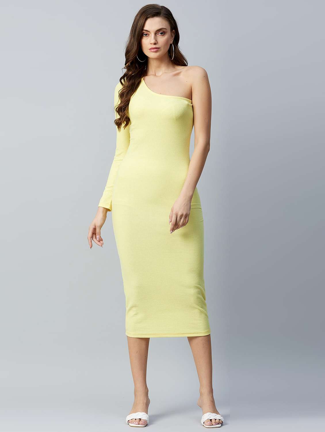 single sleeved solid bodycon dress