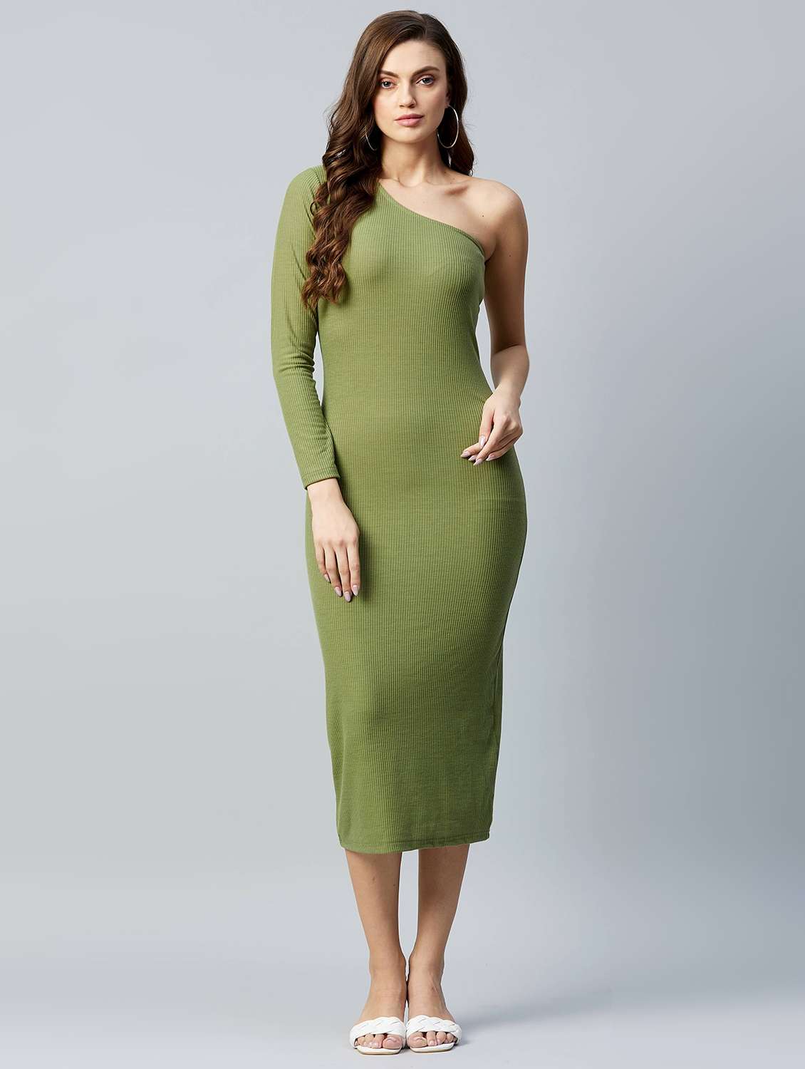 single sleeved solid bodycon dress