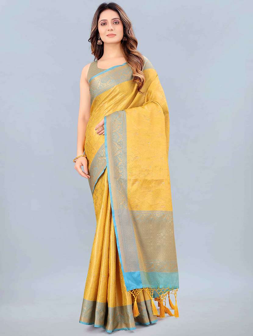 mustard art silk kanjivaram saree with blouse