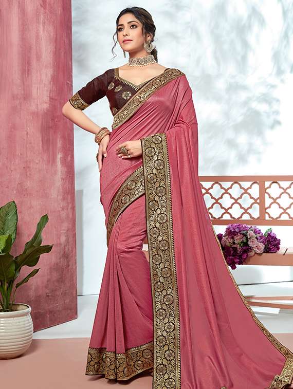solid bordered saree with blouse
