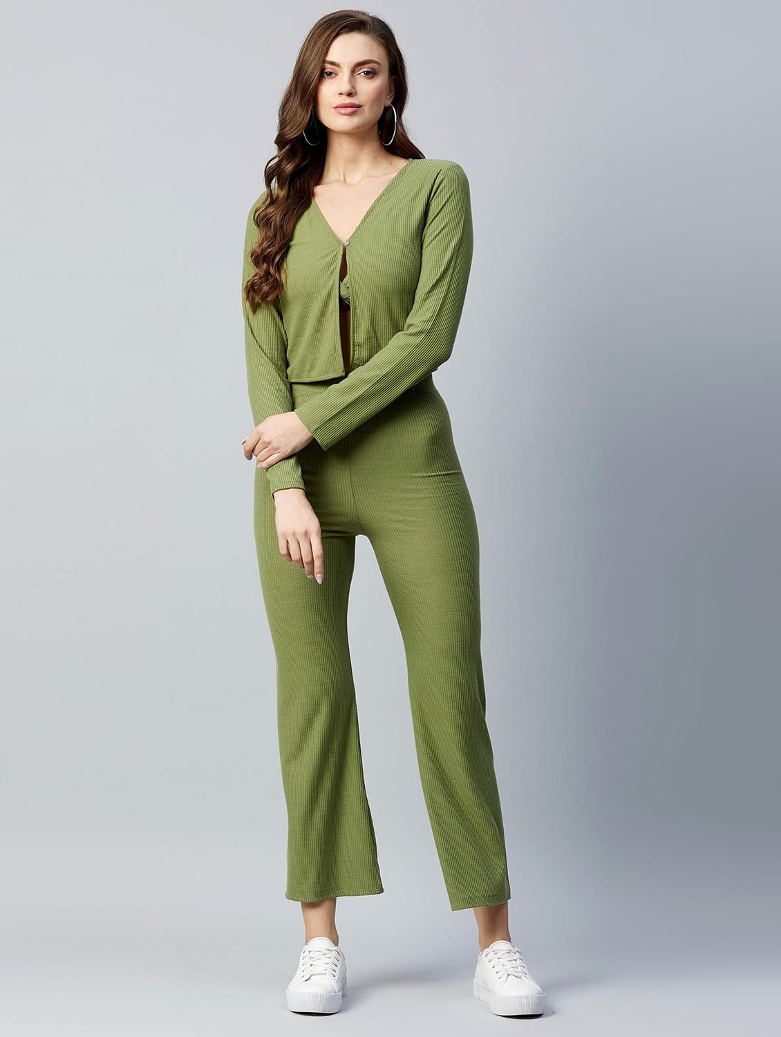 olive green solid trouser set - 18024910 - Zoom Image - 0