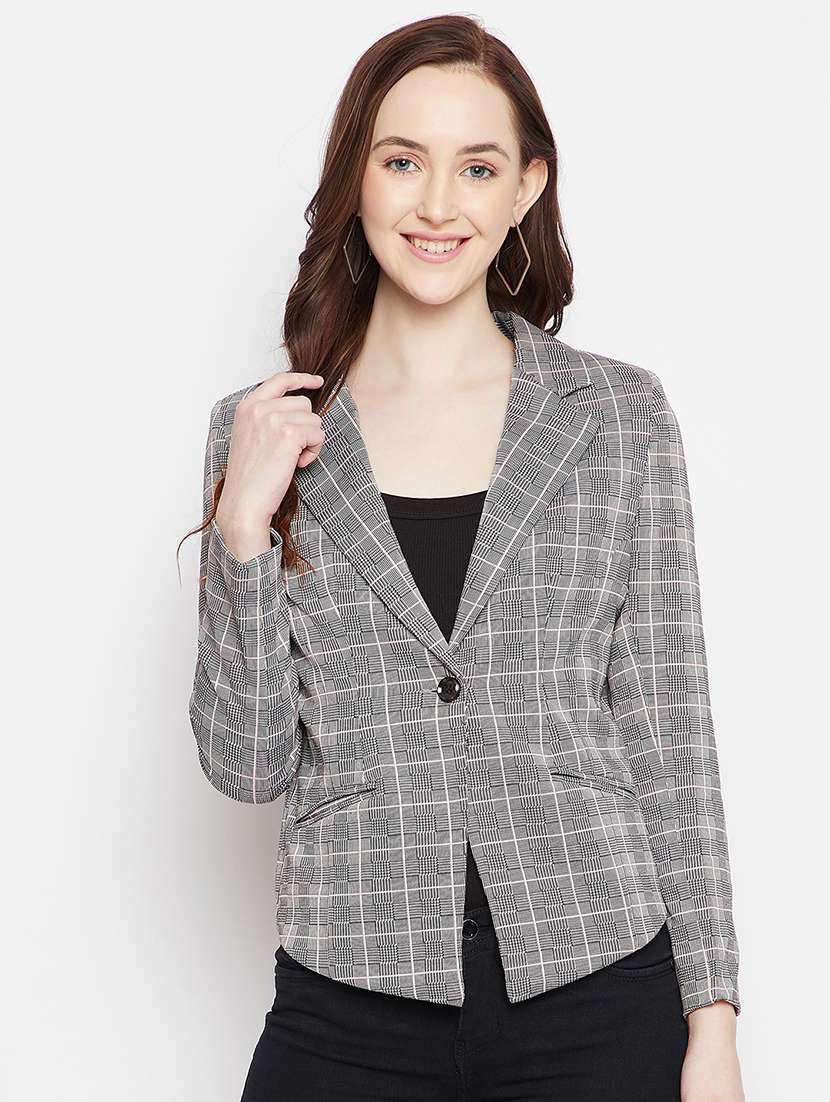 lapel neck checkered casual blazer - 18024995 - Zoom Image - 0
