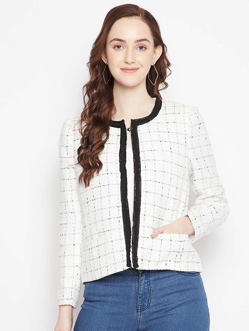 round neck checkered blazer - 18025000 -  Zoom Image - 0
