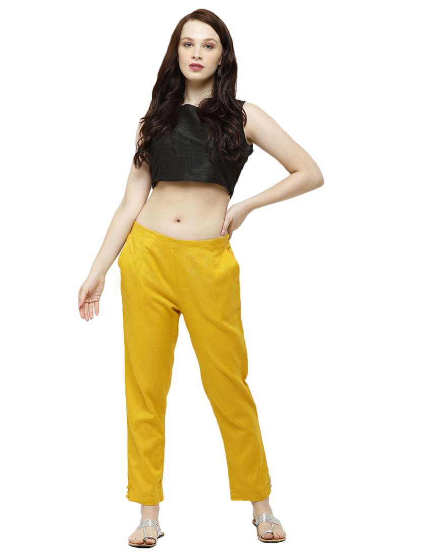 yellow solid cigarette pants trouser - 18025101 - Standard Image - 3