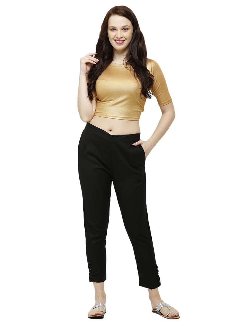 black solid cigarette pants trouser - 18025104 -  Standard Image - 3
