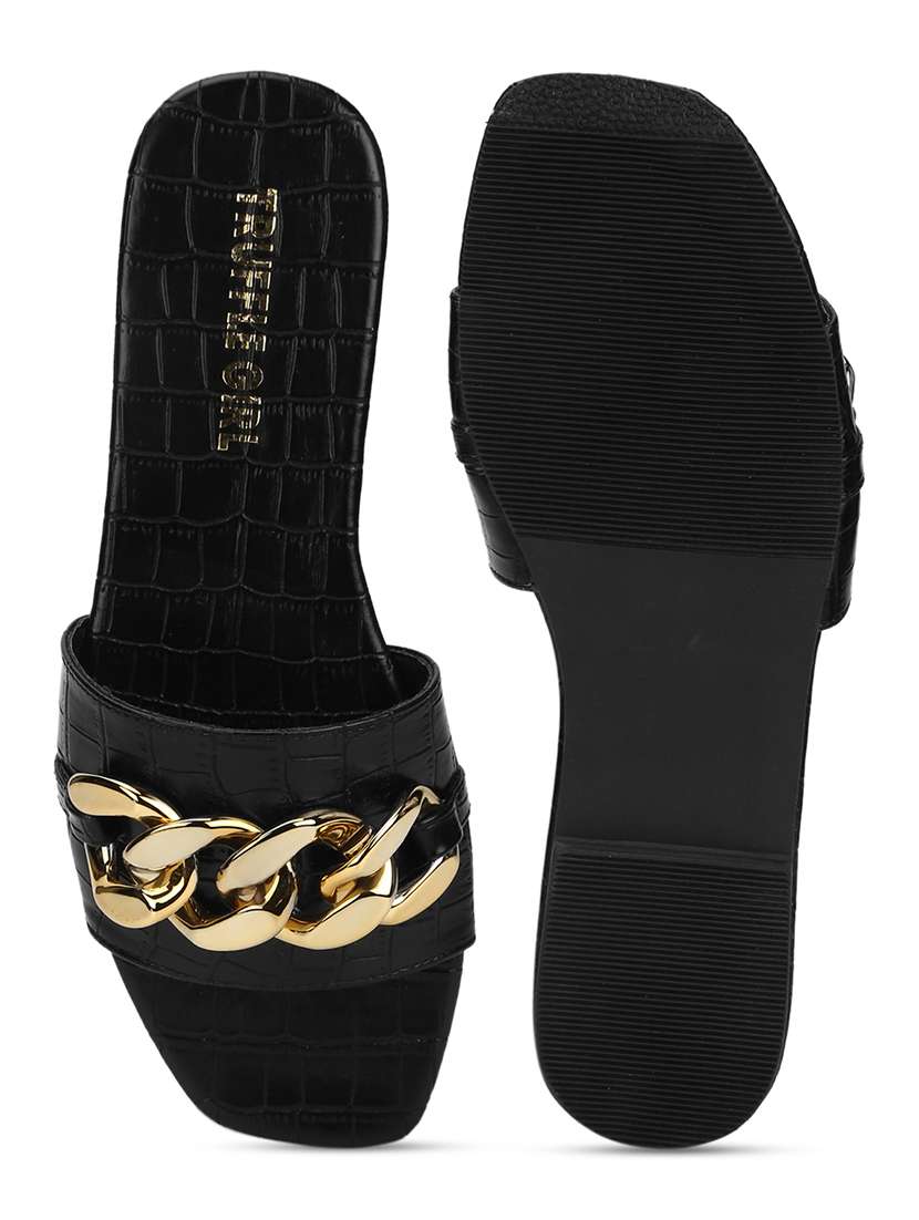 black pu slip on sandals - 18025824 -  Standard Image - 3