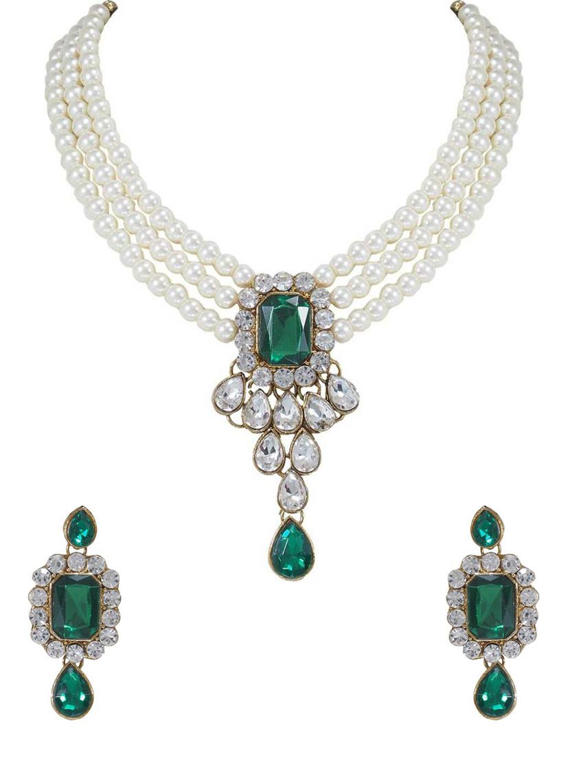 green traditional pearl neckless set - 18025972 - Zoom Image - 0