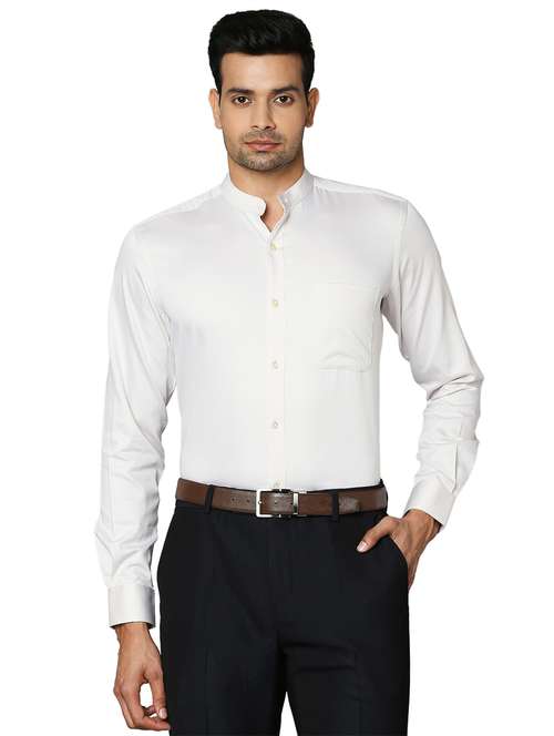 off white solid formal shirt - 18026537 - Standard Image - 0