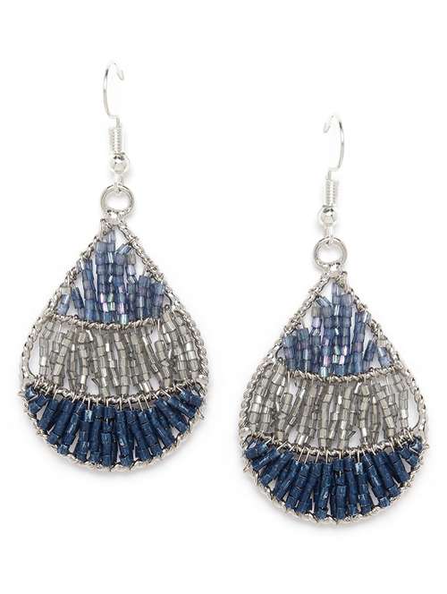 navy blue silver-plated beaded teardrop shaped drop earrings - 18026763 - Standard Image - 0