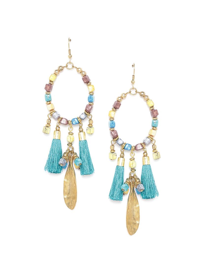 turquoise blue beaded tasseled teardrop shaped drop earrings - 18026794 - Zoom Image - 0