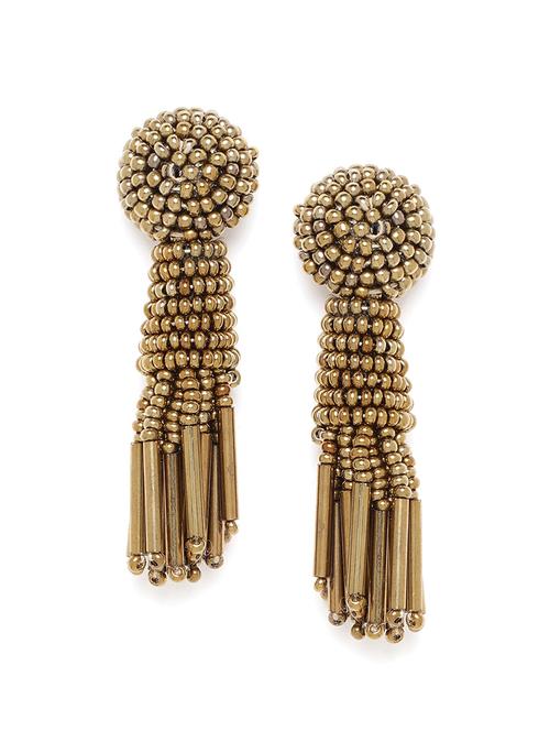 antique gold-toned beaded tasseled contemporary drop earrings - 18026801 - Standard Image - 0