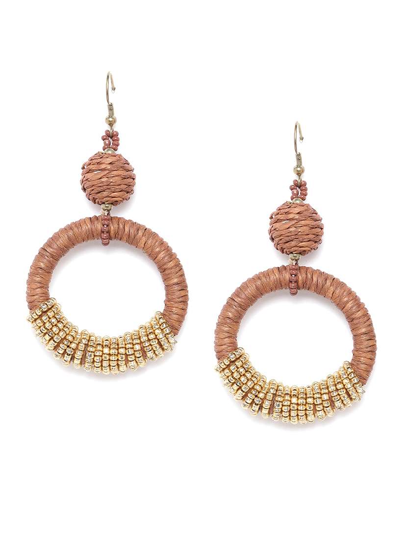 brown & gold-toned beaded circular drop earrings - 18026810 -  Zoom Image - 0