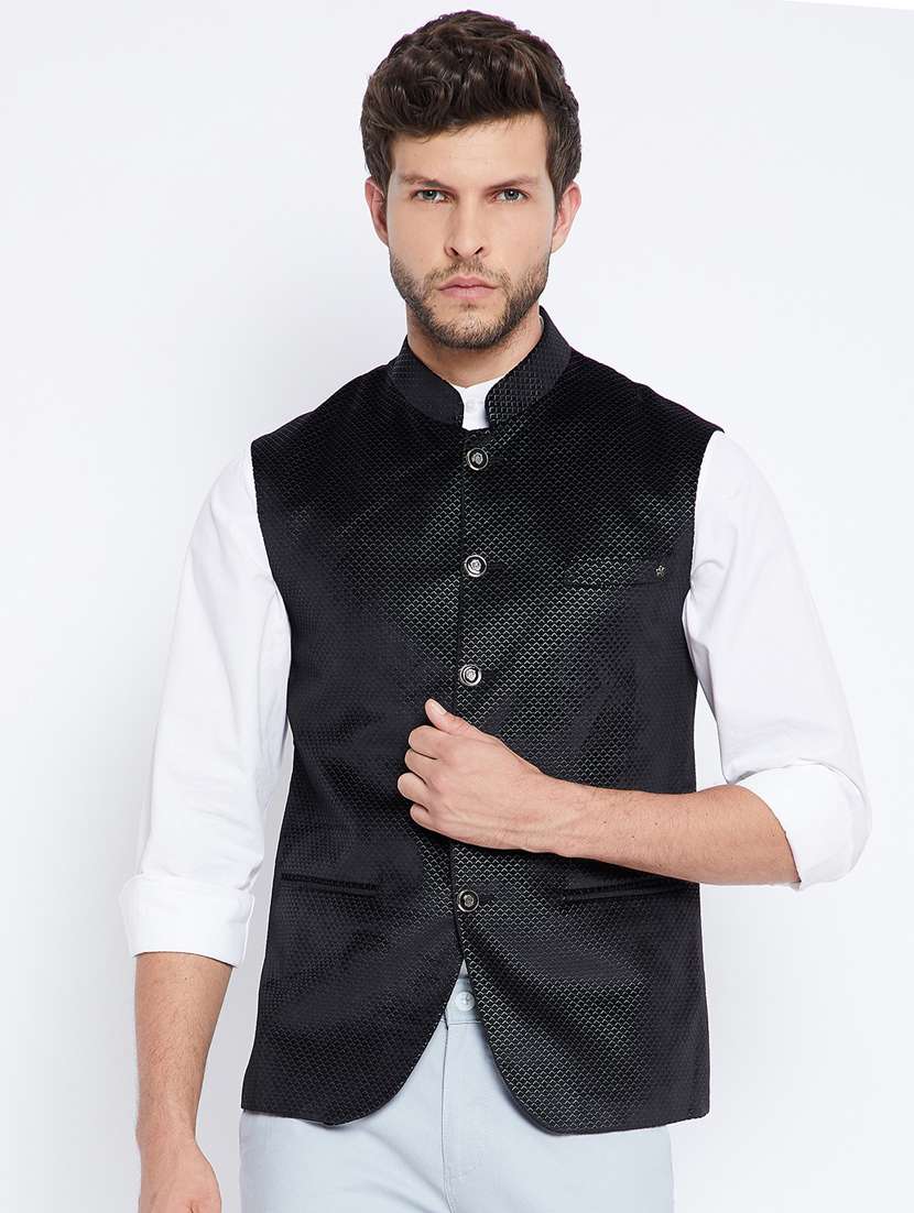 black self design nehru jacket