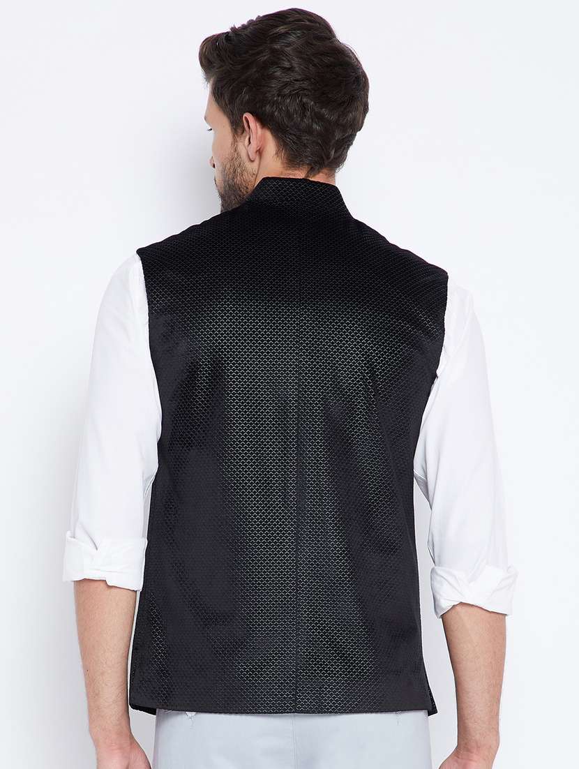 black self design nehru jacket - 18027190 - Standard Image - 3