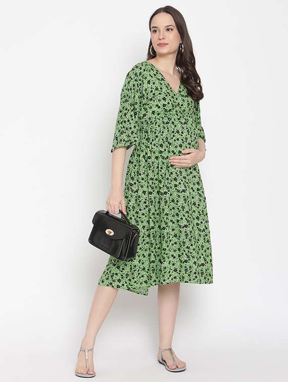 v-neck printed maternity wear dress - 18027223 -  Standard Image - 3
