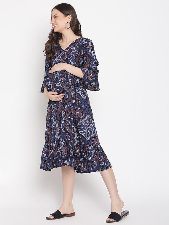 v-neck printed maternity wear dress - 18027225 - Zoom Image - 0