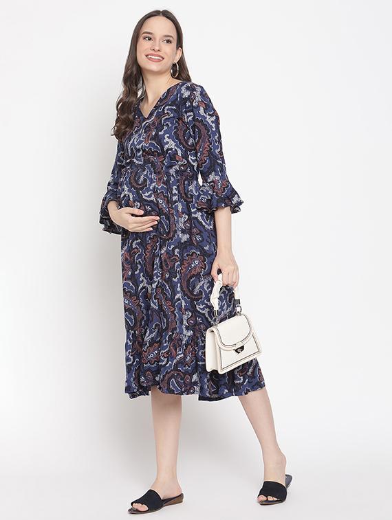 v-neck printed maternity wear dress - 18027225 - Standard Image - 3