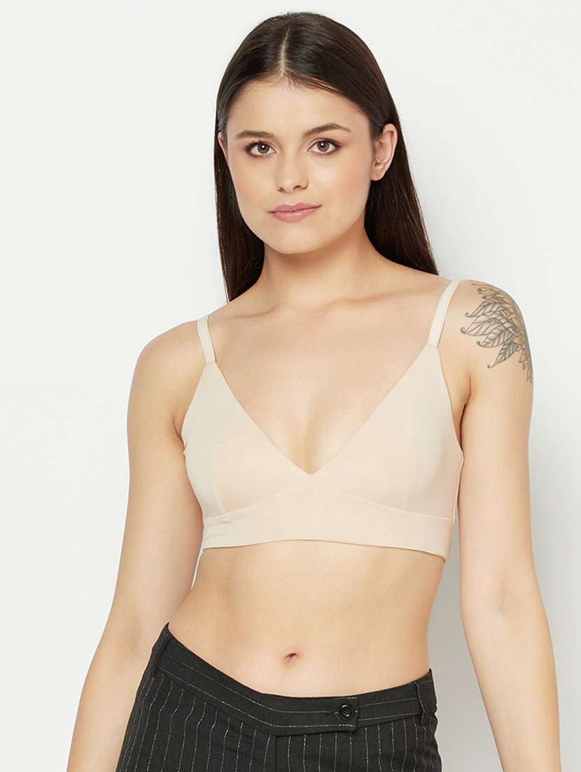 beige solid bralette bra