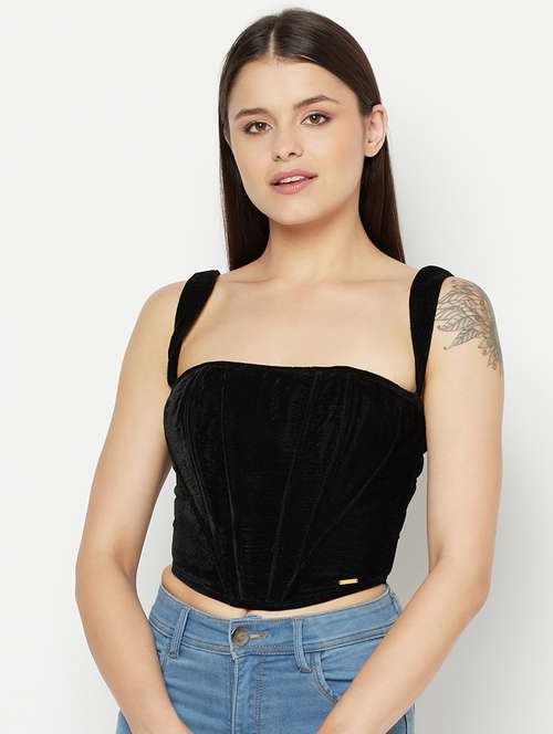 black solid corset bra - 18028483 -  Standard Image - 0