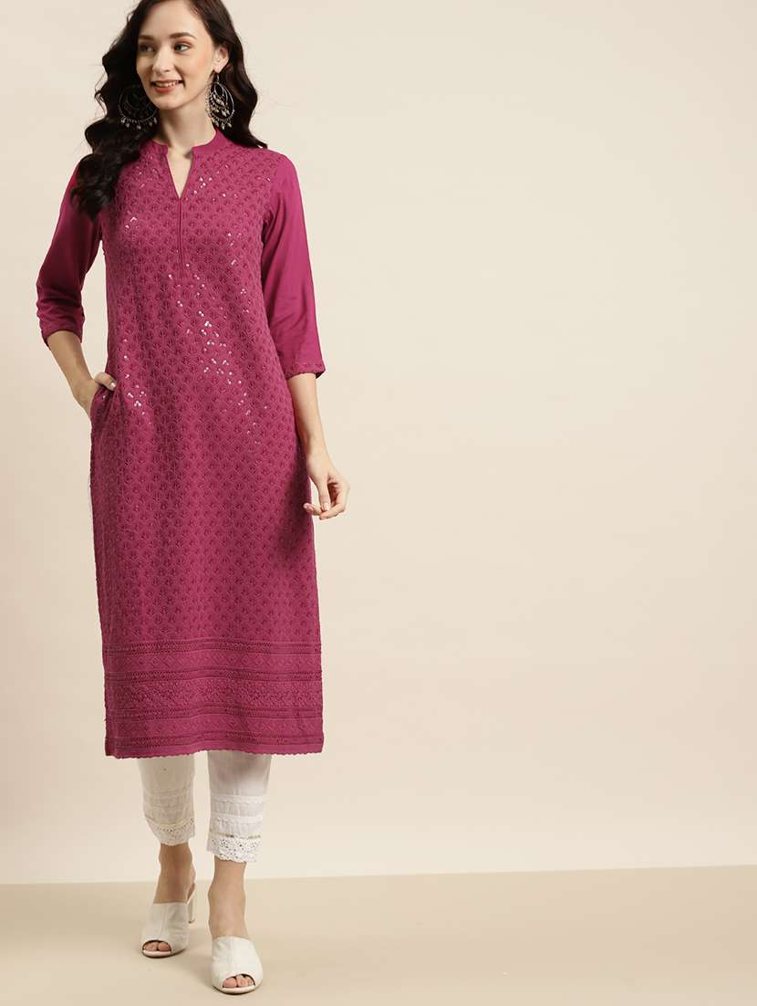 burgundy rayon straight kurta