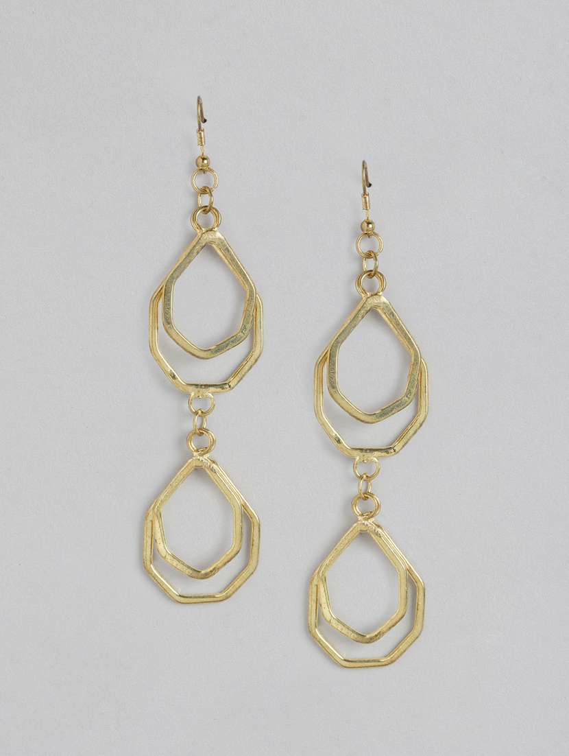women gold-plated teardrop shaped drop earrings