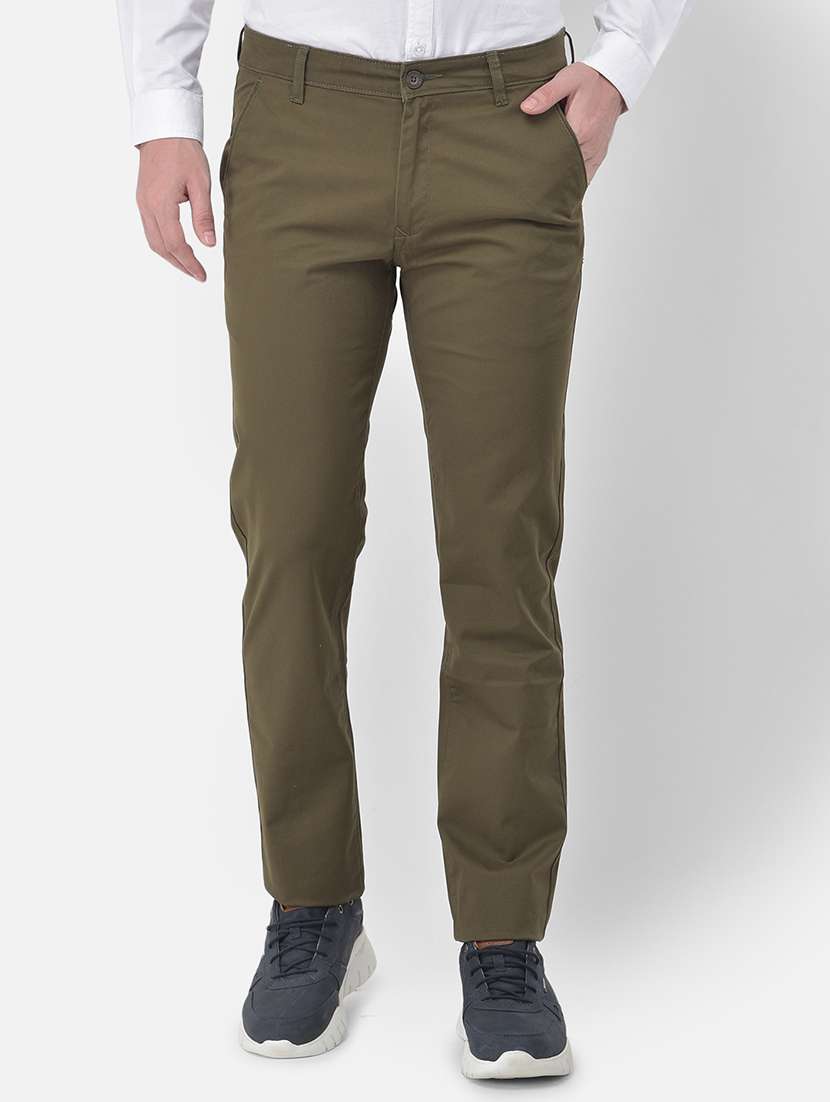 olive green solid flat front casual trouser