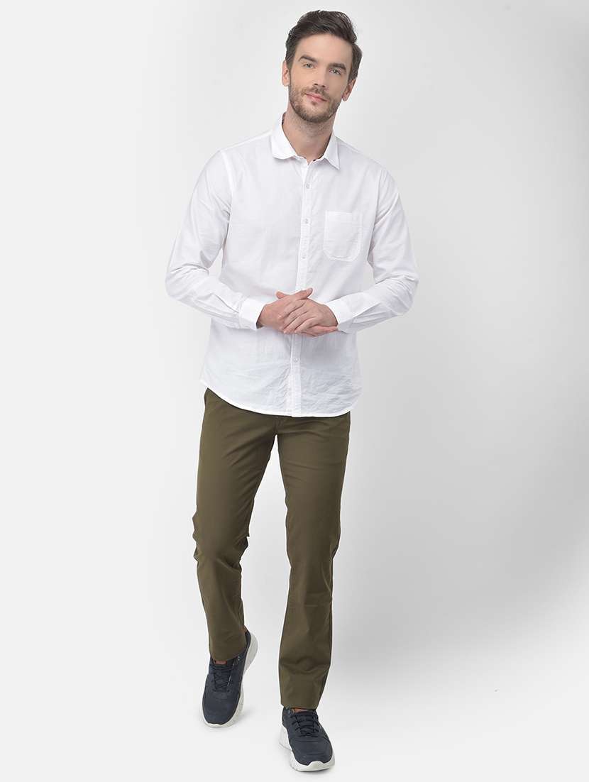 olive green solid flat front casual trouser - 18030353 -  Standard Image - 3