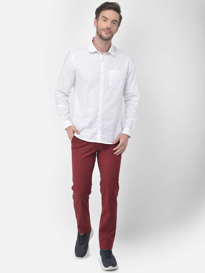 maroon solid flat front casual trouser - 18030355 -  Standard Image - 3