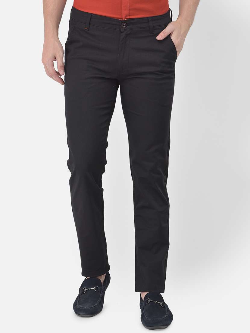 black solid flat front casual trouser - 18030359 -  Zoom Image - 0