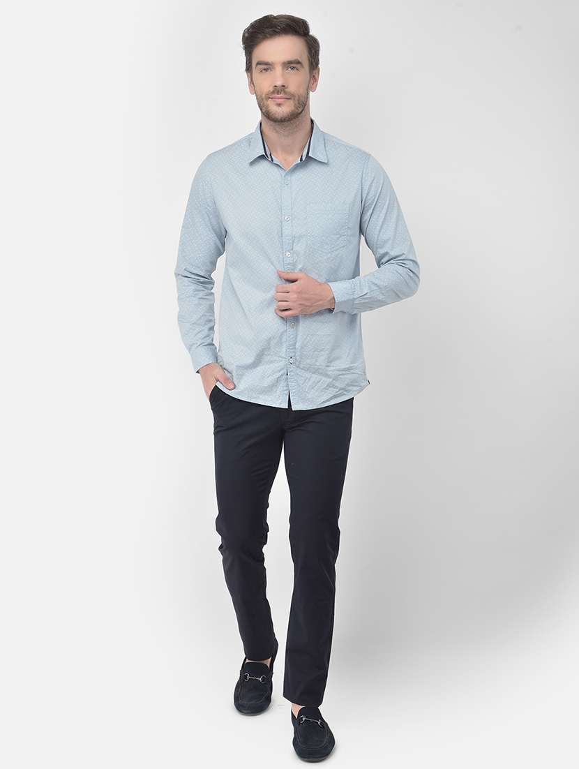 navy blue solid flat front casual trouser - 18030360 -  Standard Image - 3