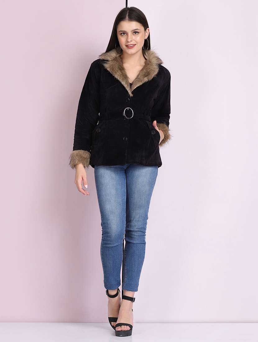 shirt collar solid fur jacket - 18030417 -  Standard Image - 3