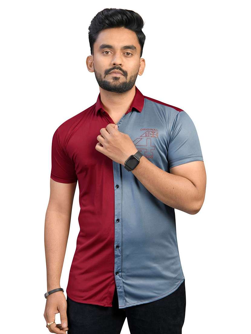Maroon Color Block Casual Shirt 