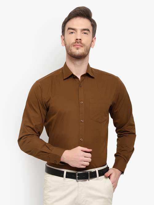 brown solid formal shirt - 18030715 - Standard Image - 0