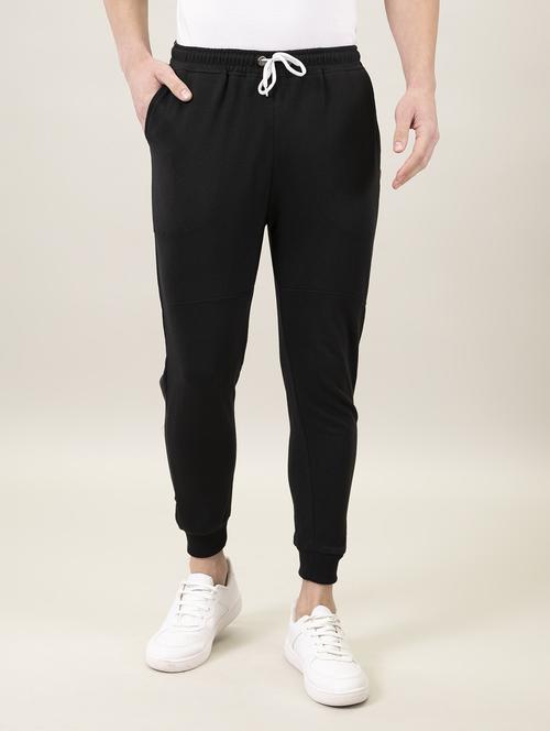men black solid mid rise joggers - 18030785 - Standard Image - 0