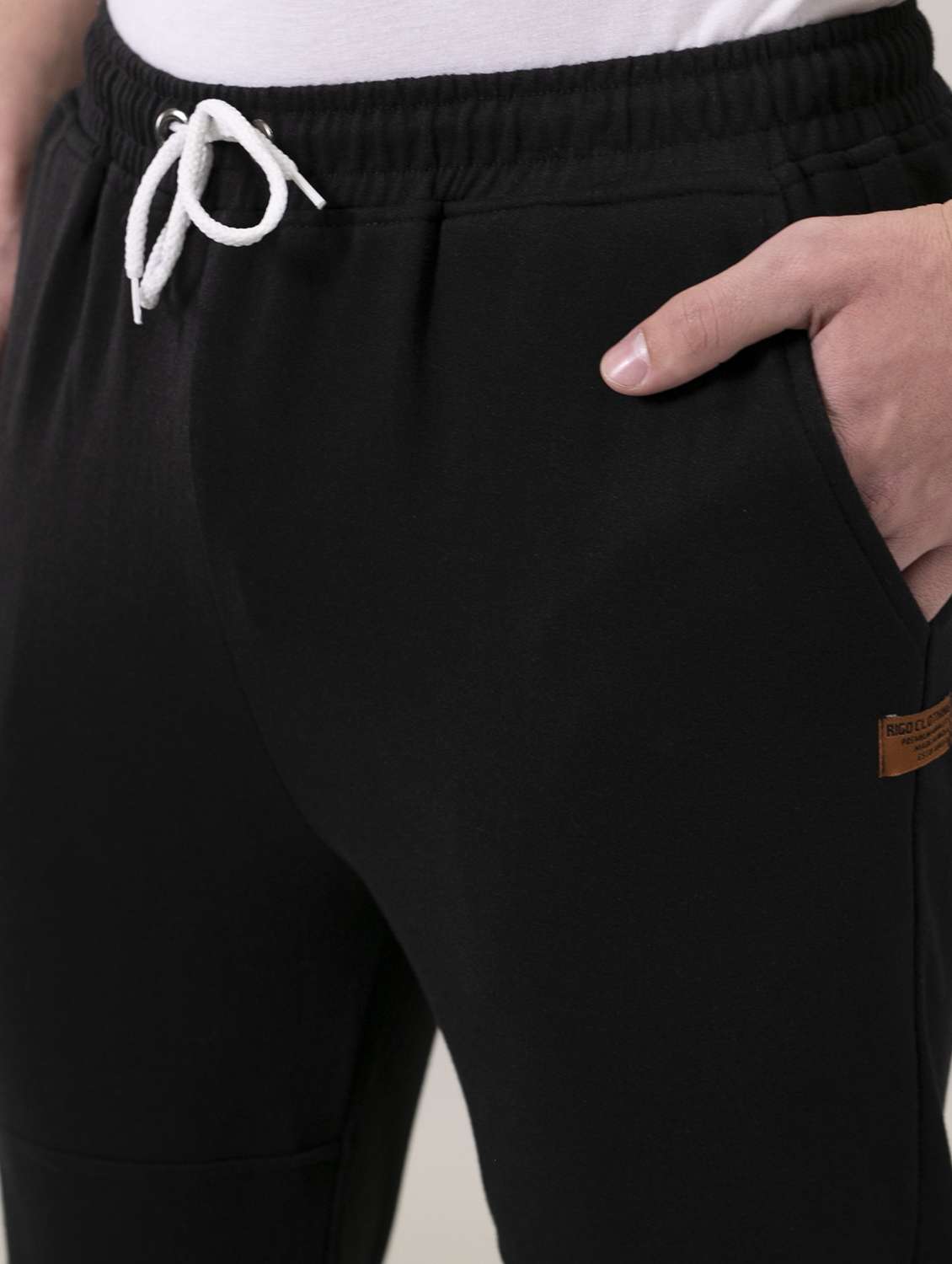 men black solid mid rise joggers - 18030785 - Standard Image - 5