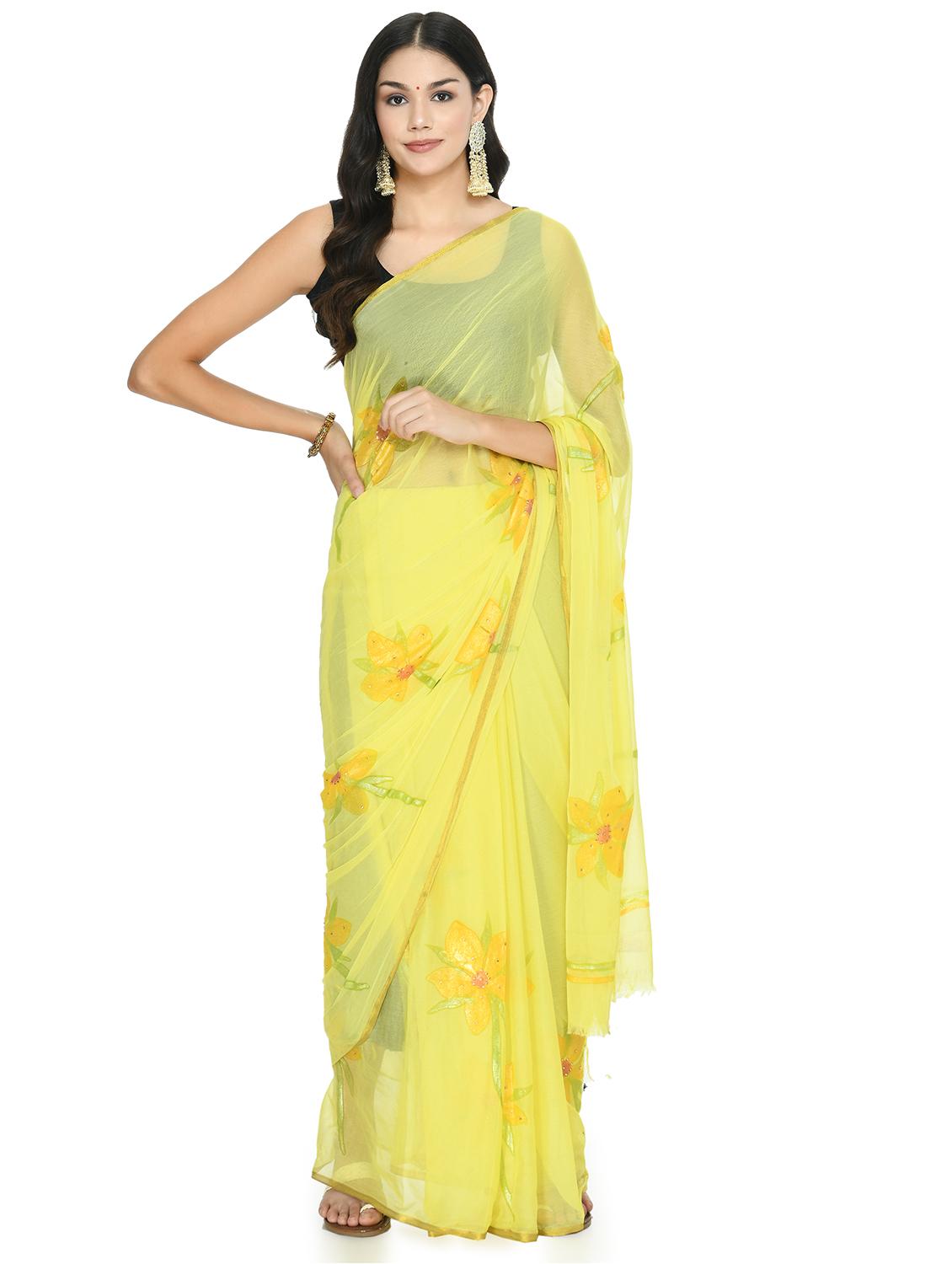 floral printed saree with blouse - 18030833 -  Zoom Image - 0